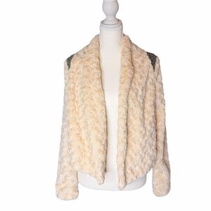 Miss Me Cream Teddy Jacket with Black Accents